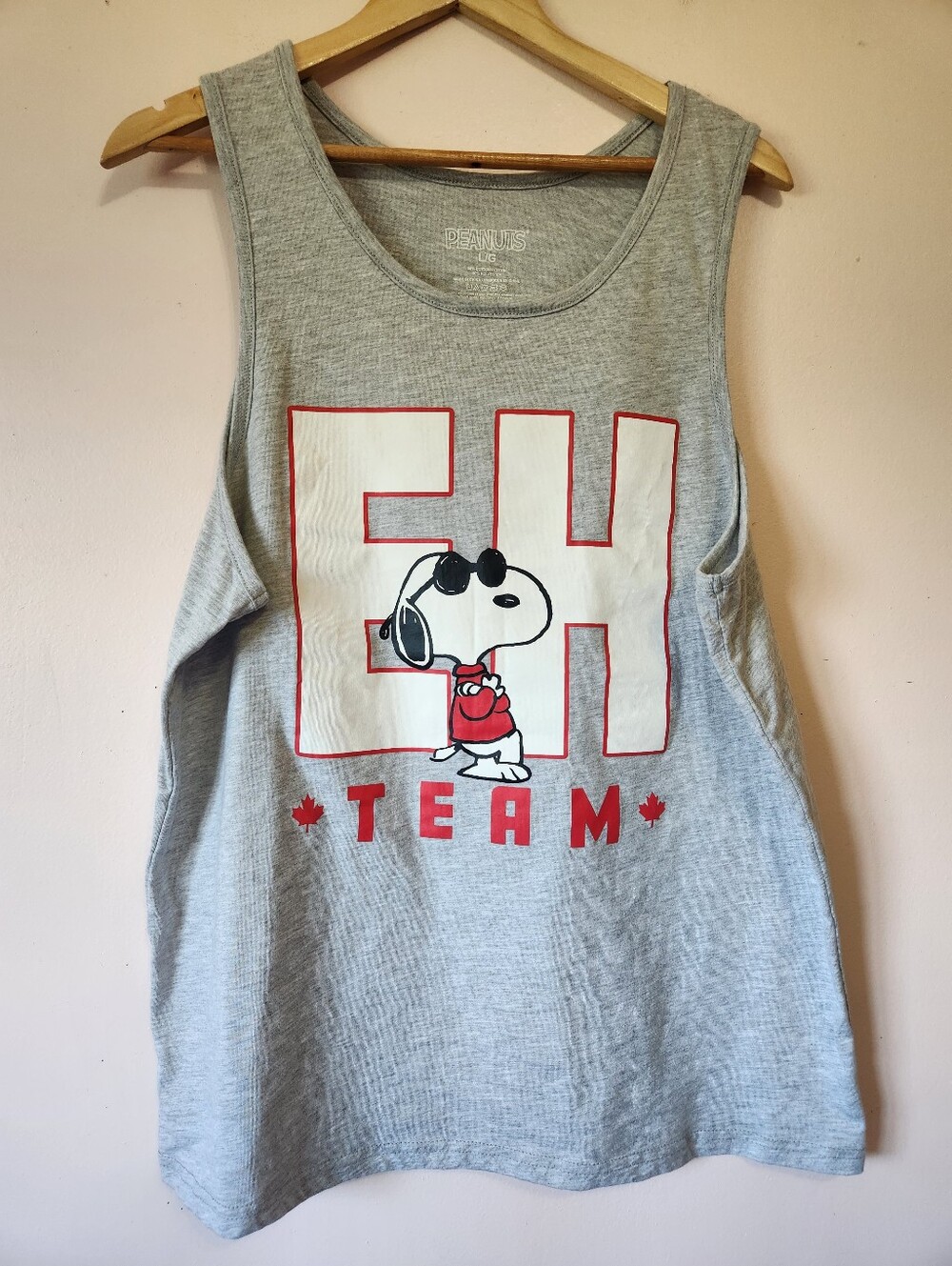 Peanuts Snoopy Joe Cool EH Team Canada Heathered Gray Tank Top Size Large